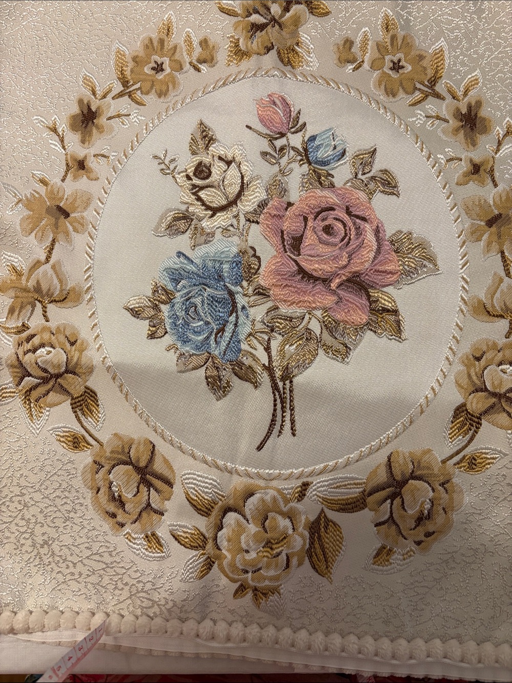 Floral Embroidered pillow cover in Cream with Pink & Blue Roses five available
